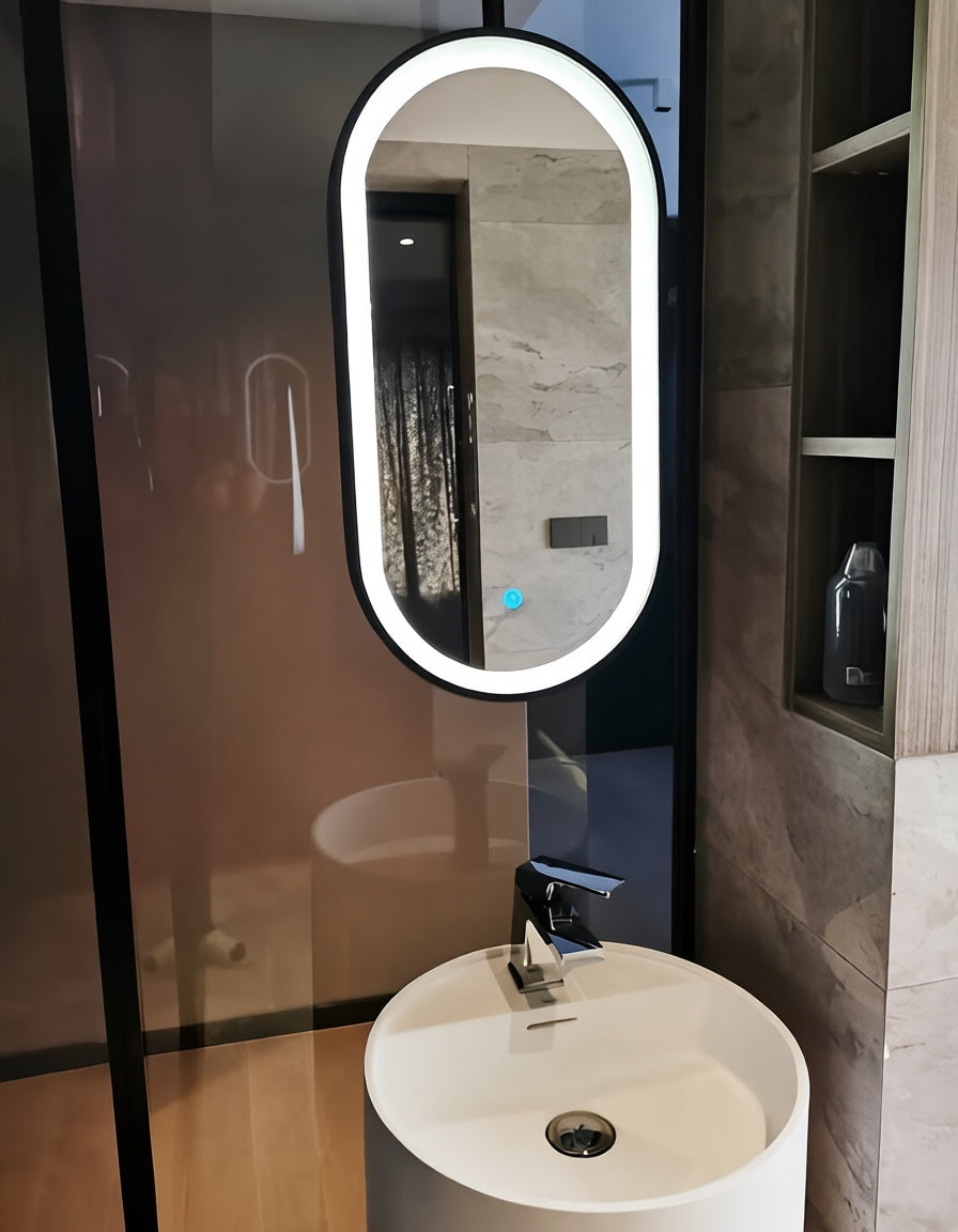 STOCK READY TO SHIP-PARIS 2- Black Oval Double Sided Ceiling Mounted Oval Mirror Bathroom LED Mirrors