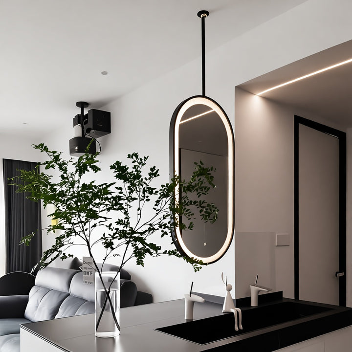 STOCK READY TO SHIP-PARIS 2- Black Oval Double Sided Ceiling Mounted Oval Mirror Bathroom LED Mirrors