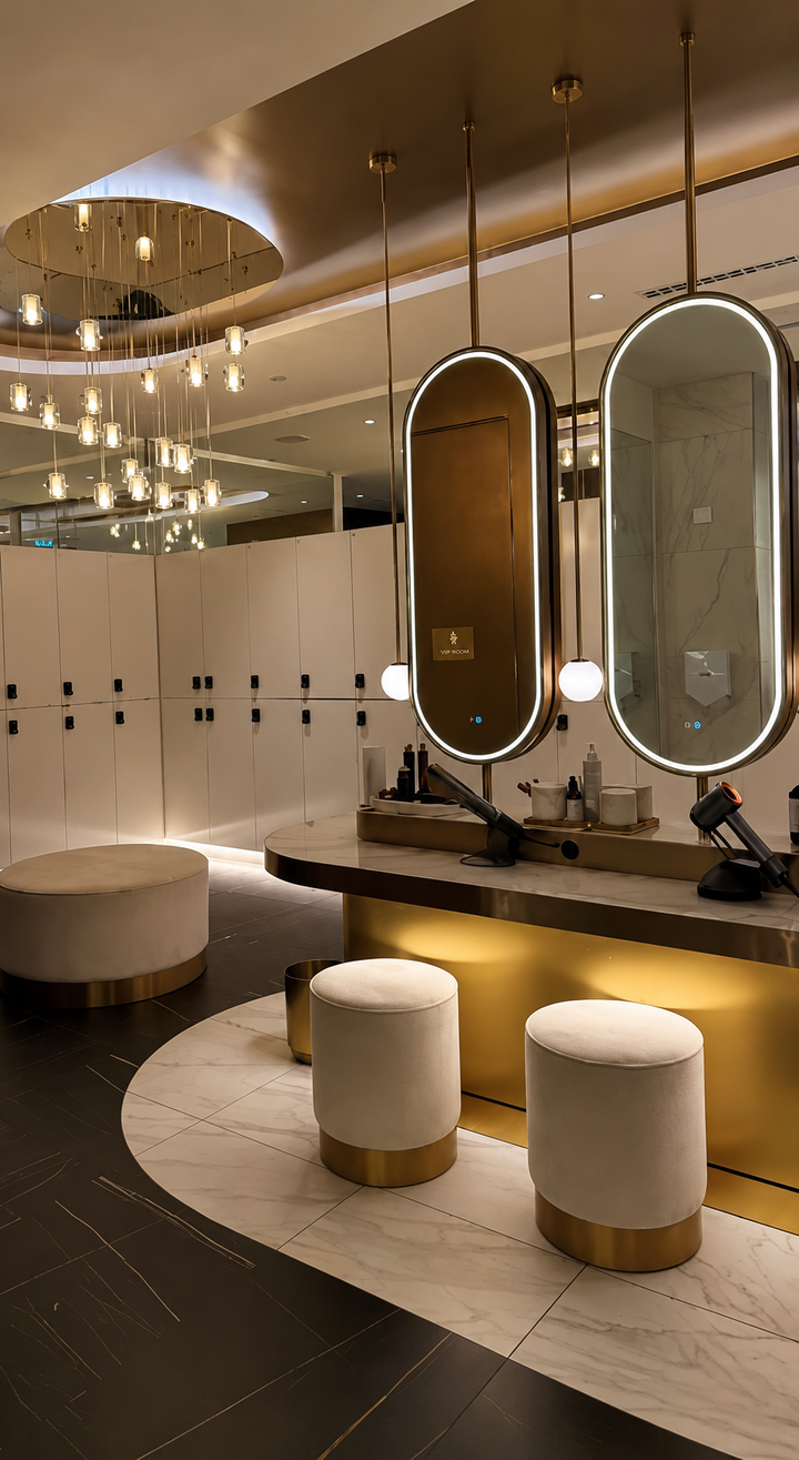CUSTOM - Brushed Gold Oval One side Suspended Ceiling Mounted Bathroom LED Mirror