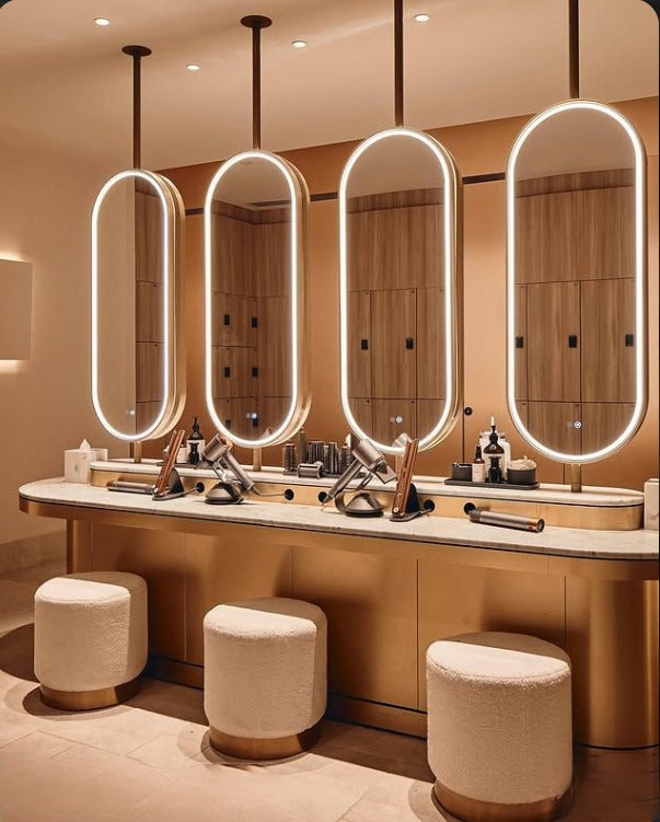 CUSTOM - Brushed Gold Oval One side Suspended Ceiling Mounted Bathroom LED Mirror