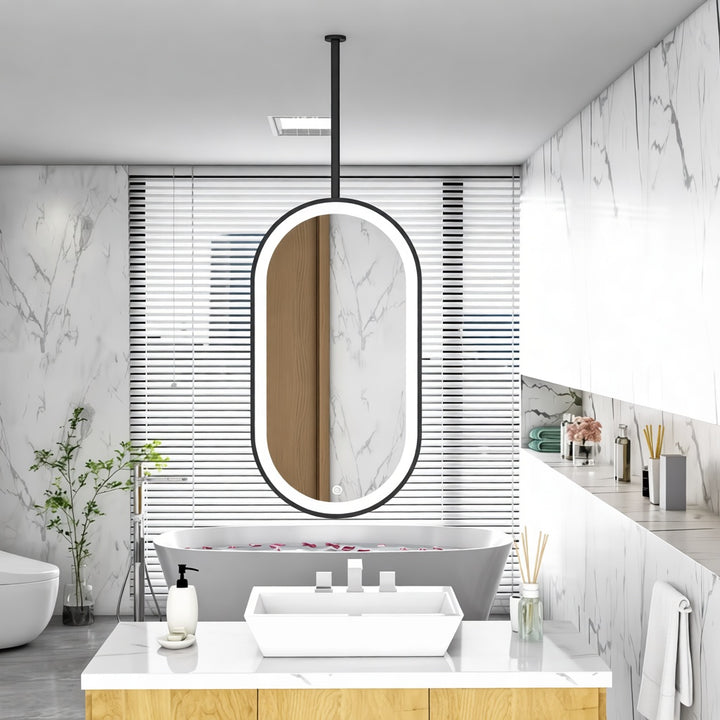 STOCK READY TO SHIP-PARIS 2- Black Oval Double Sided Ceiling Mounted Oval Mirror Bathroom LED Mirrors
