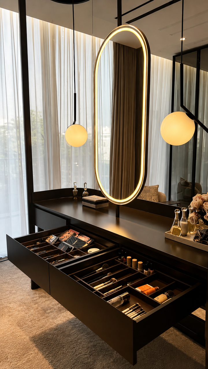 CUSTOM - Brushed Gold Oval One side Suspended Ceiling Mounted Bathroom LED Mirror