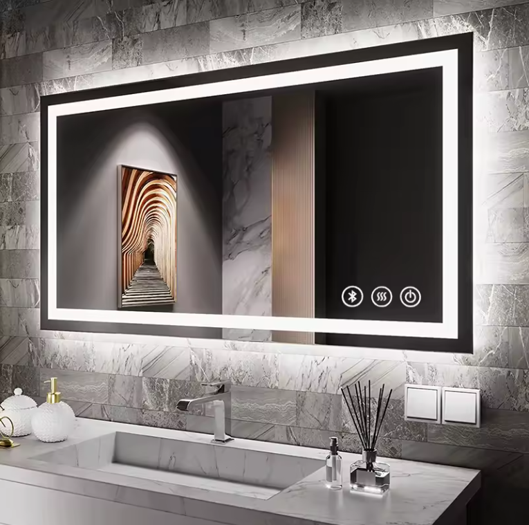 Sienna-Bathroom White Matte with Marble Natural Top Vanity completed Set with LED Mirror and Faucets