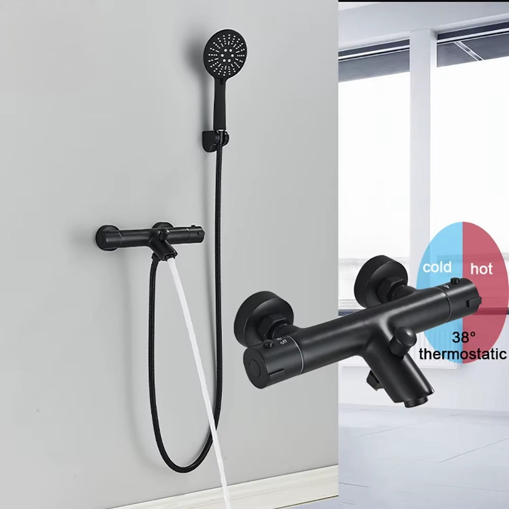 Pet-Black Thermostatic Bathroom Shower Faucet Dual Handle Bathtub Faucet Wall Mounted Mixer Tub Tap