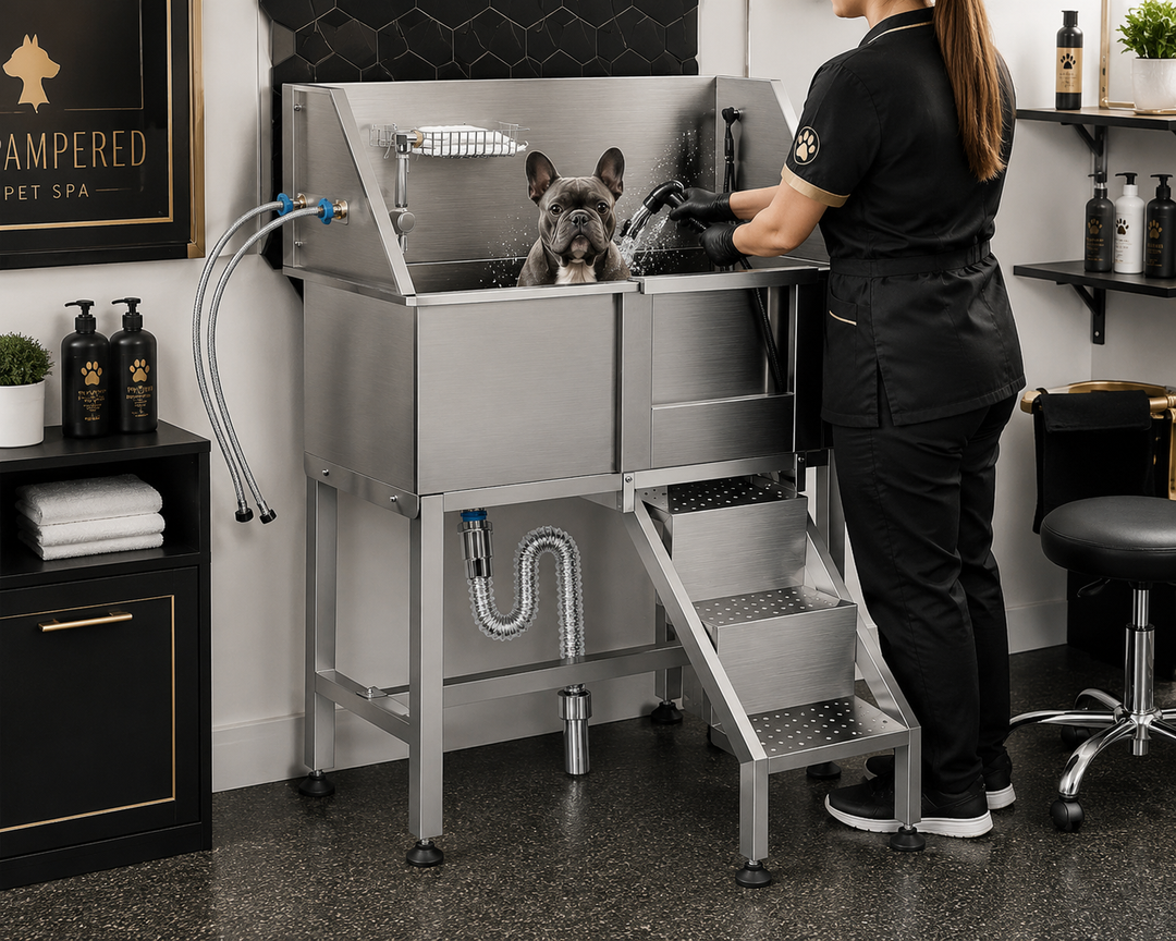 Dog Pet bathtub spa commercial grade stainless Steel Pet Dog Cat Bathing Wash Shower Grooming Bath Tub W/Stairs 34"