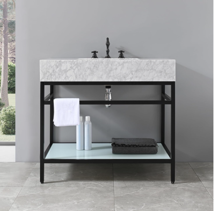 Rockefeller- Black Exposed Mable Console Bathroom Vanity 30" -Showroom Display