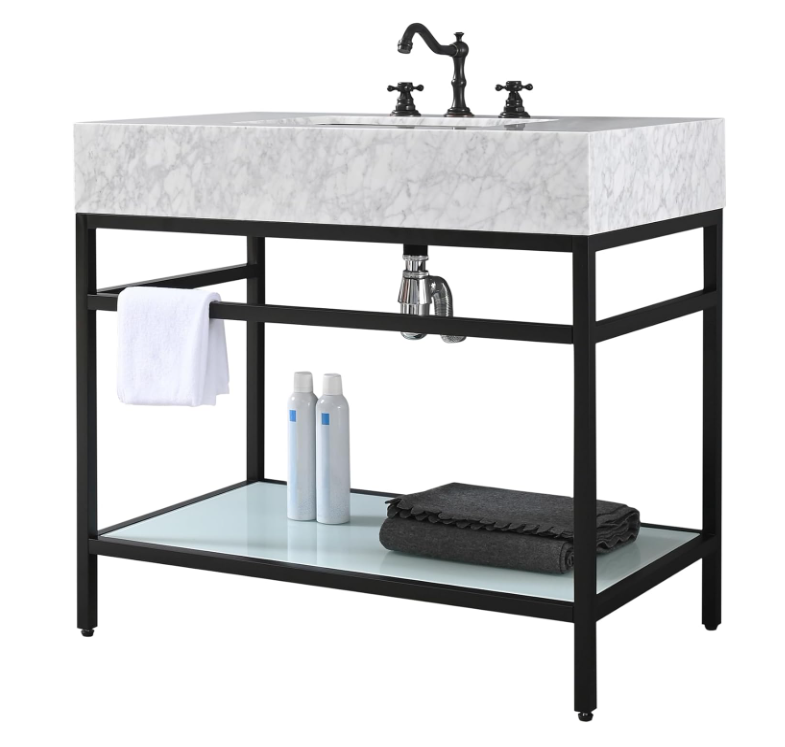 Rockefeller- Black Exposed Mable Console Bathroom Vanity 30" -Showroom Display