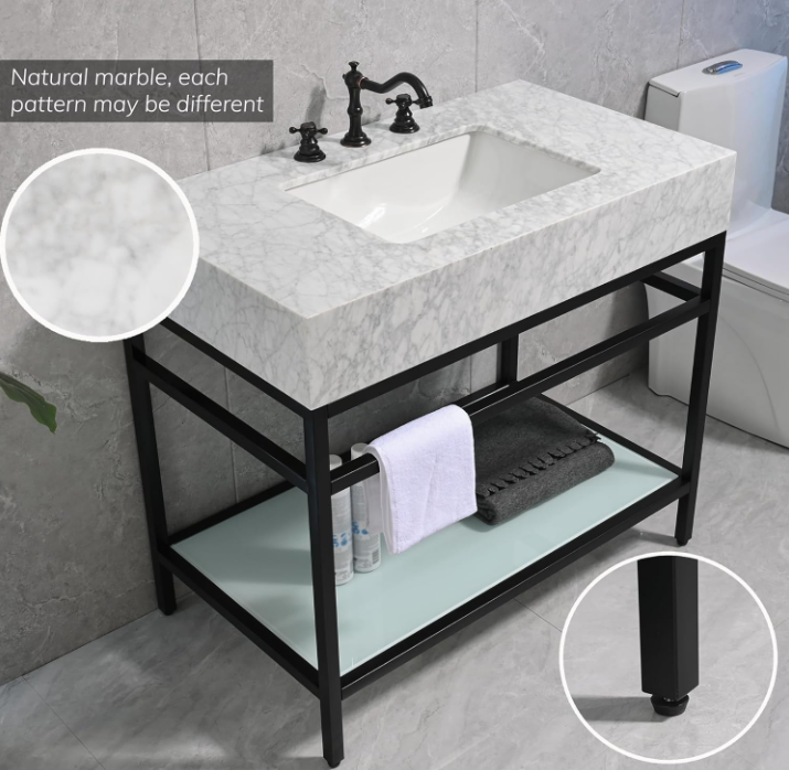Rockefeller- Black Exposed Mable Console Bathroom Vanity 30" -Showroom Display