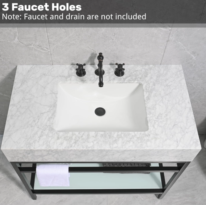 Rockefeller- Black Exposed Mable Console Bathroom Vanity 30" -Showroom Display
