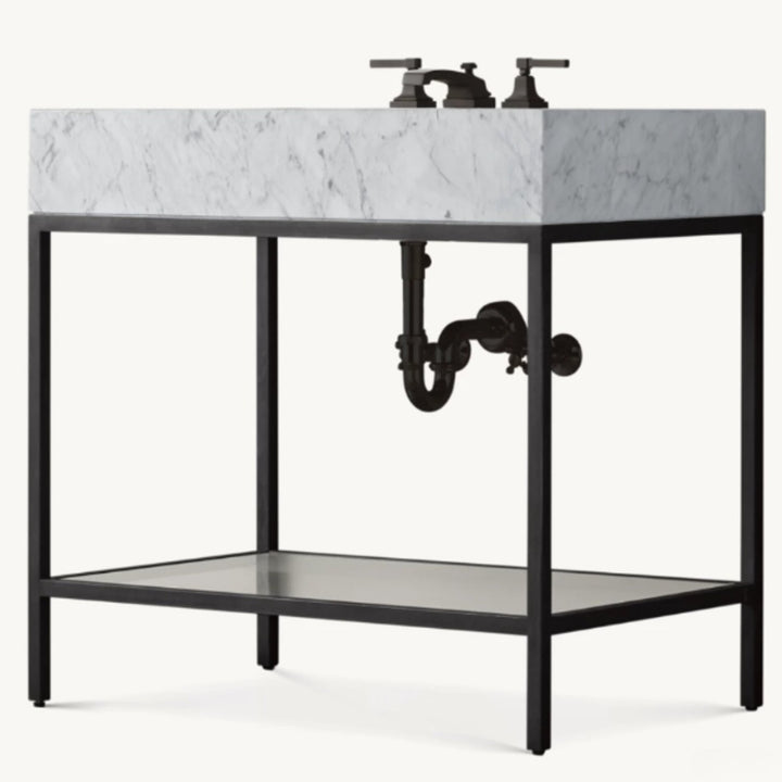 Rockefeller- Black Exposed Mable Console Bathroom Vanity 30" -Showroom Display