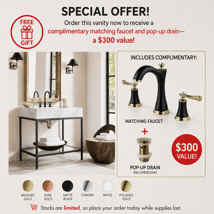 Rockefeller- Black Exposed Mable Console Bathroom Vanity 30" -Showroom Display