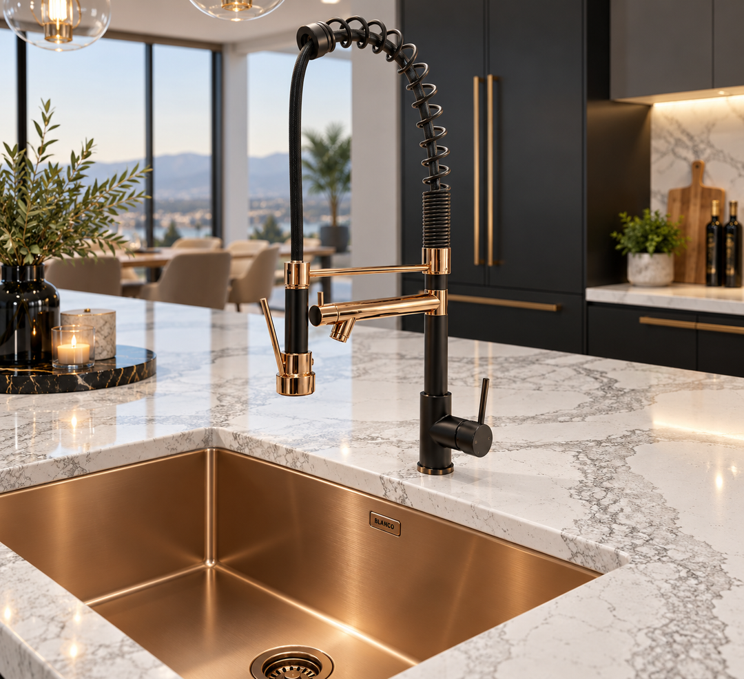 ROSA-Rose Gold/ Black Professional Chef Tall 26" Kitchen Faucet With Pot Filler Pull Out Hand Dual Sprayer