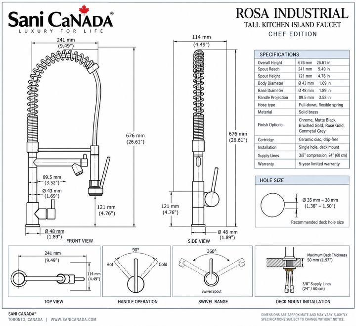ROSA-Rose Gold/ Black Professional Chef Tall 26" Kitchen Faucet With Pot Filler Pull Out Hand Dual Sprayer
