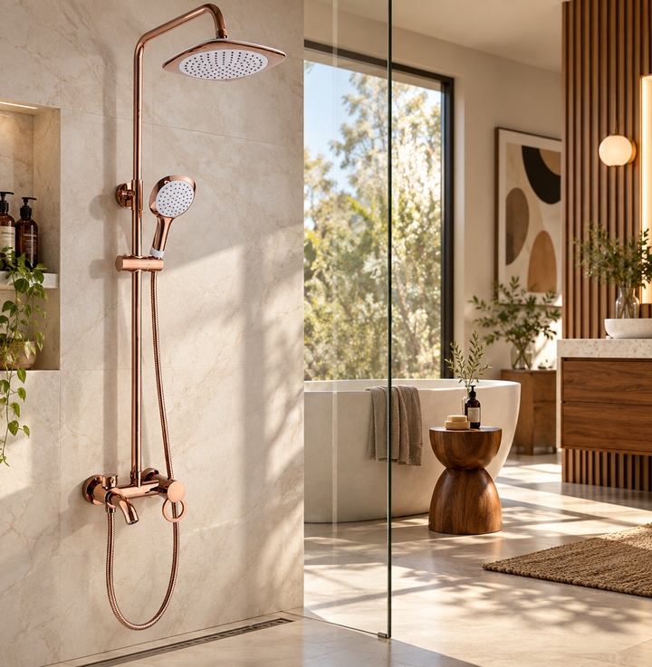 Rose GoLd polished exposed 3 way shower system kit