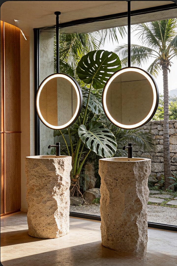 STOCK-Cirque- Black Round 36" OR 24" Ceiling Suspended LED Mirrors