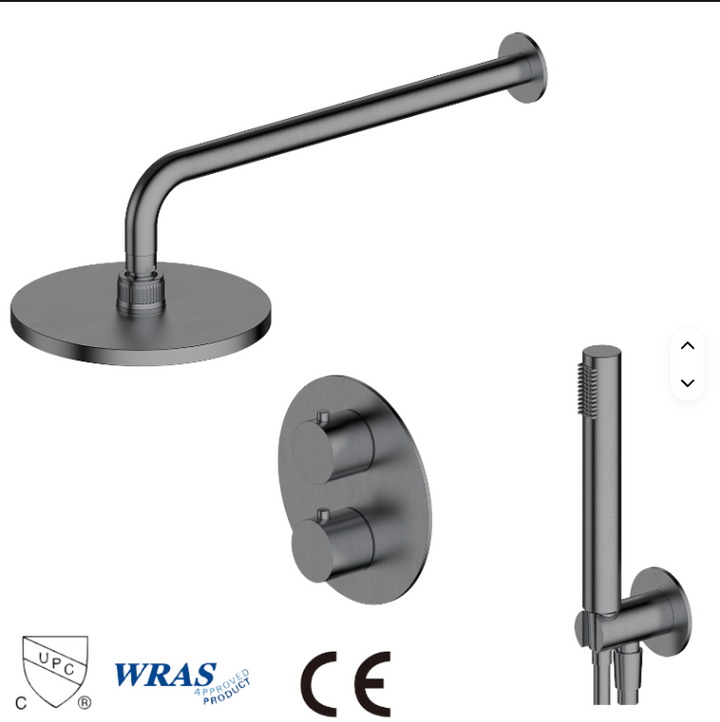 Round Grey Gun Pearl 2-3 Way Function Thermostatic Shower Kit