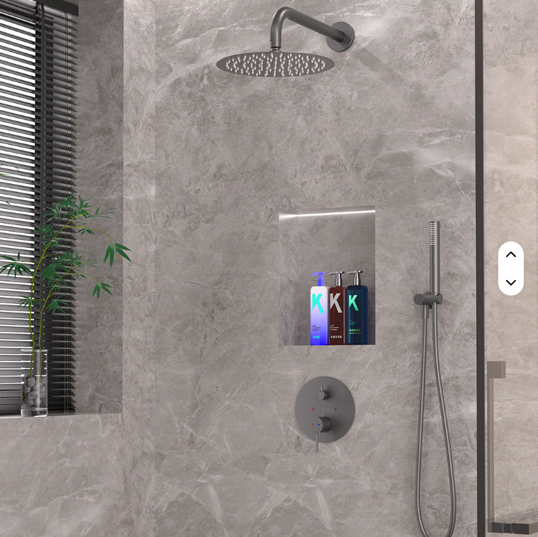 Round Grey Gun Pearl 2-3 Way Function Thermostatic Shower Kit