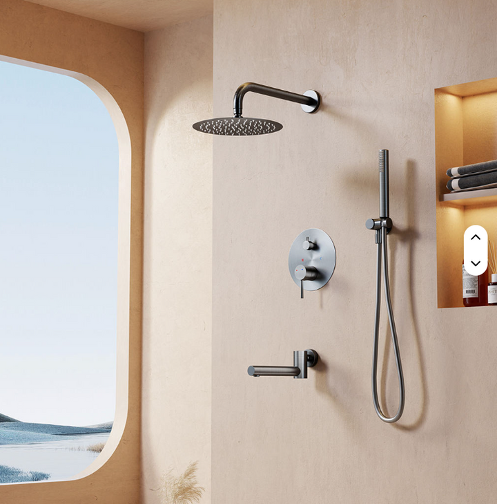 Round Grey Gun Pearl 2-3 Way Function Thermostatic Shower Kit
