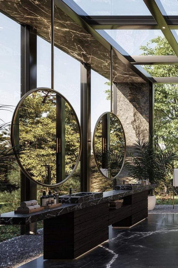 Round Black No LED Celing Mounted Pendant Bathroom Mirror