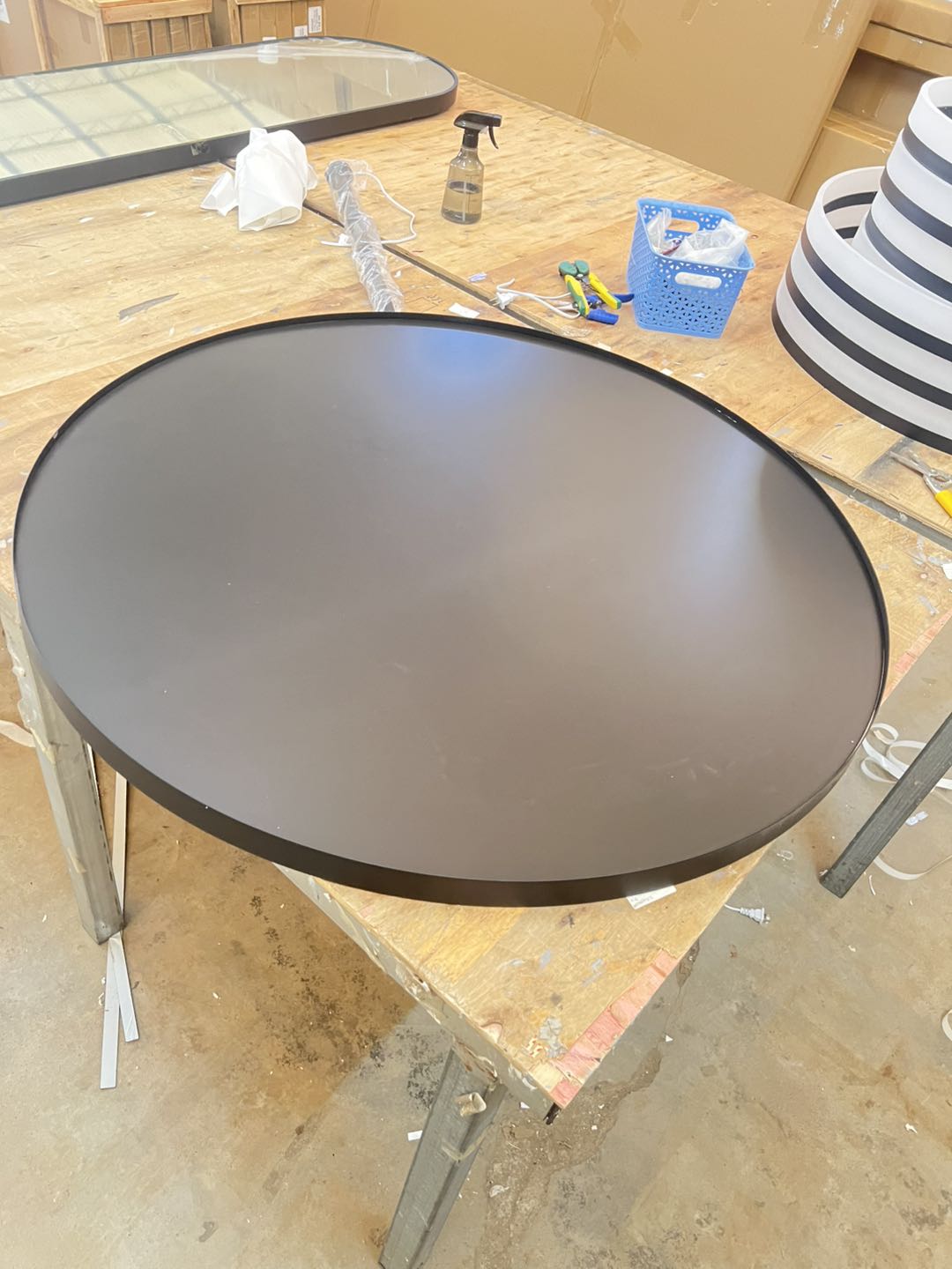 STOCK READY TO SHIP -Round Ceiling mount brushed gold LED mirror 28"