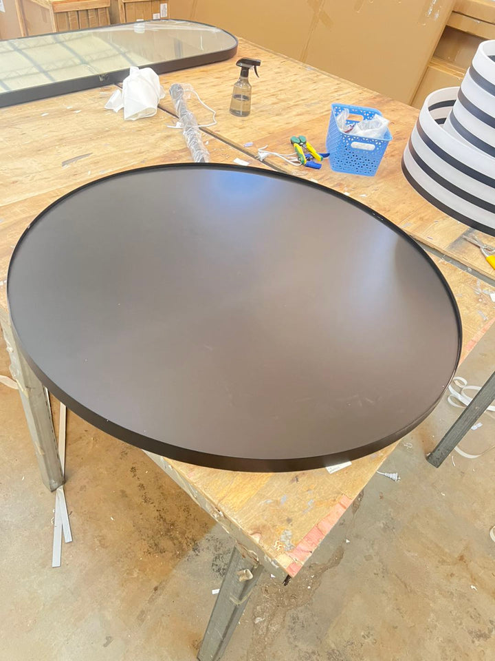 STOCK READY TO SHIP -Round Ceiling mount brushed gold LED mirror 28"