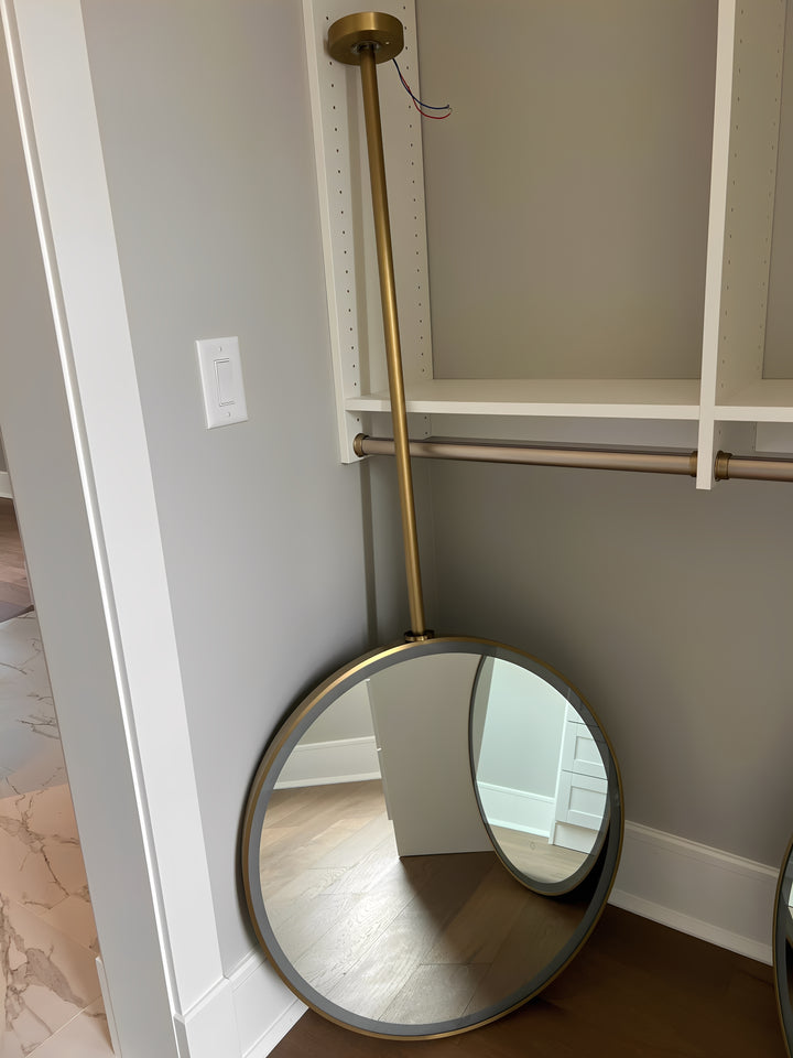 STOCK READY TO SHIP -Round Ceiling mount brushed gold LED mirror 28"