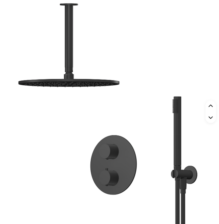 Round Black 2 Way Thermostatic Shower Kit