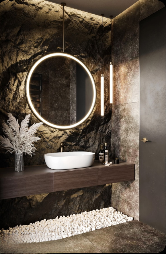 STOCK- Black Round Ceiling Suspended 1 side LED Mirrors
