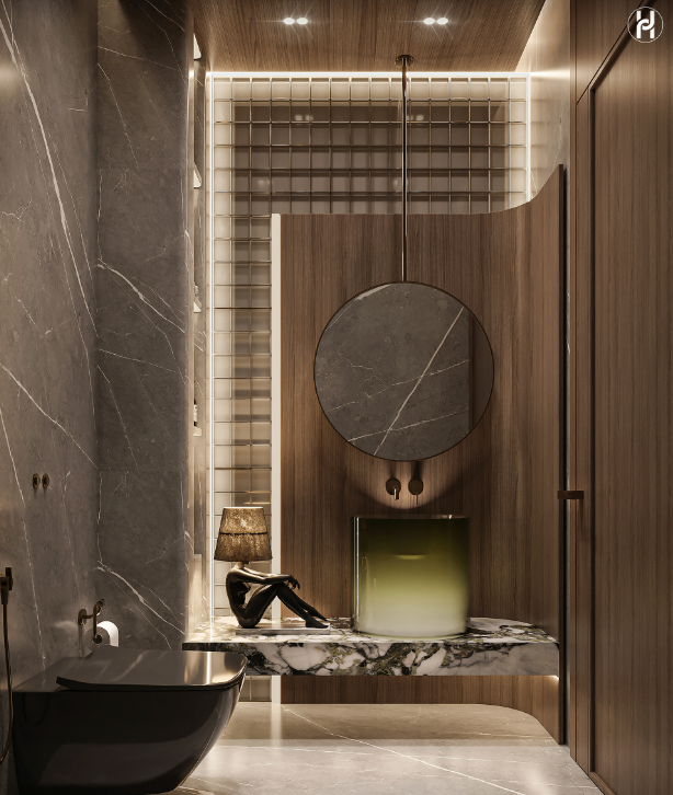 CUSTOM-Round 1 Side Glass Suspended No LED Celing Mounted Pendant Bathroom Mirror