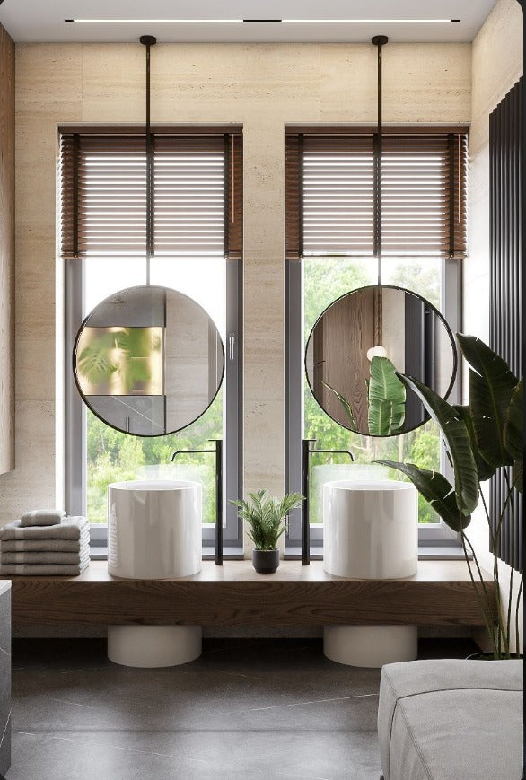 Round Black No LED Celing Mounted Pendant Bathroom Mirror