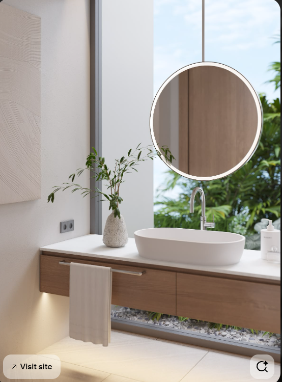 CUSTOM-Round 1 Side Glass Suspended No LED Celing Mounted Pendant Bathroom Mirror
