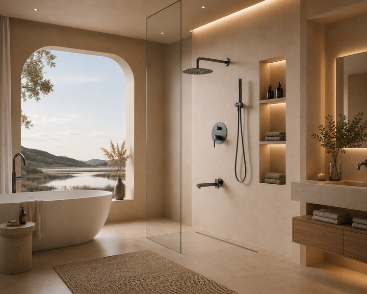 Round Grey Gun Pearl 2-3 Way Function Thermostatic Shower Kit