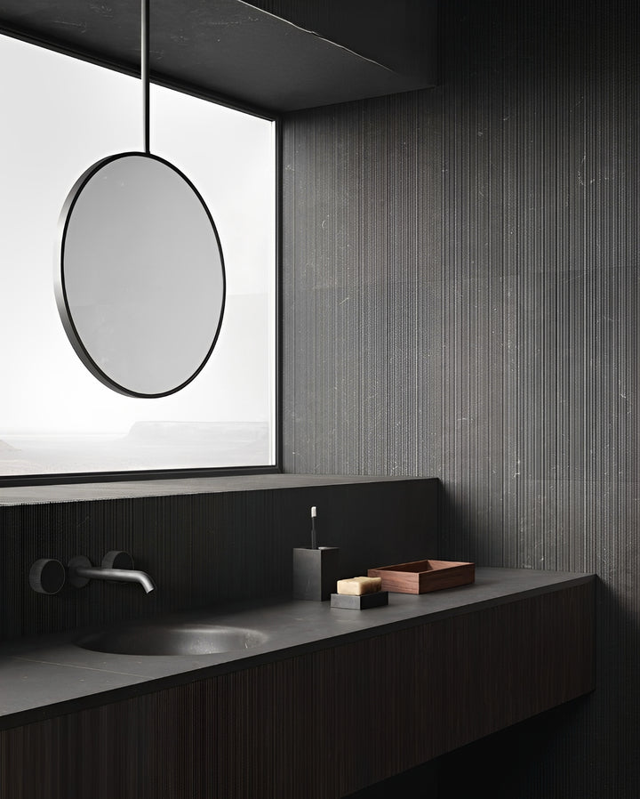 CUSTOM-ROMA - Round 1 Side Glass Suspended No LED Celing Mounted Pendant Bathroom Mirror