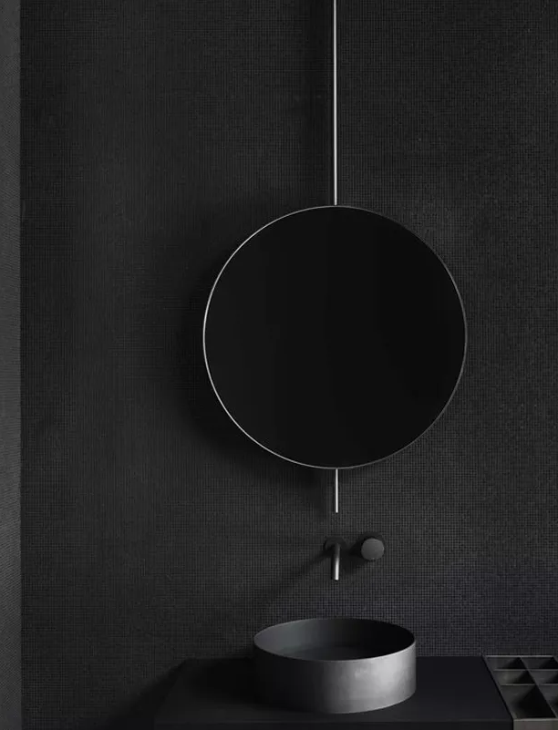 CUSTOM-Round 1 Side Glass Suspended No LED Celing Mounted Pendant Bathroom Mirror