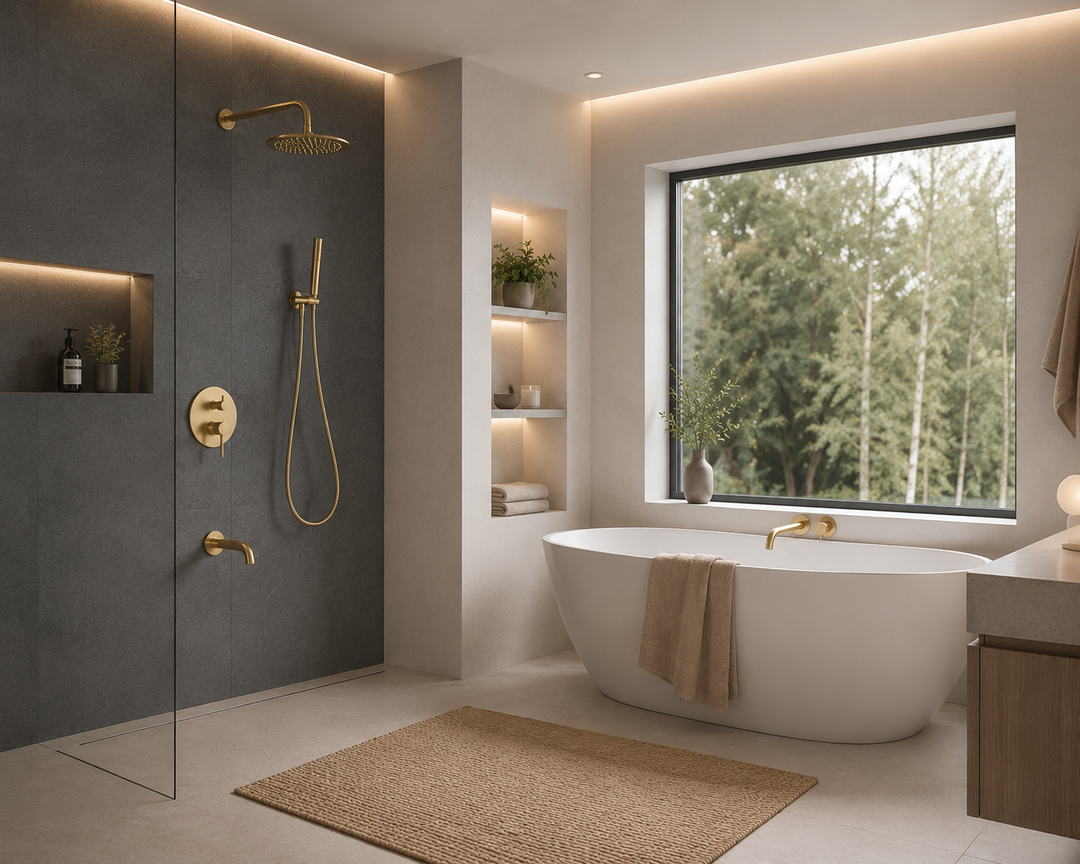 CSA-Round Brushed Gold 16" Inches Rain 2 way function diverter Thermostaic Shower Kit