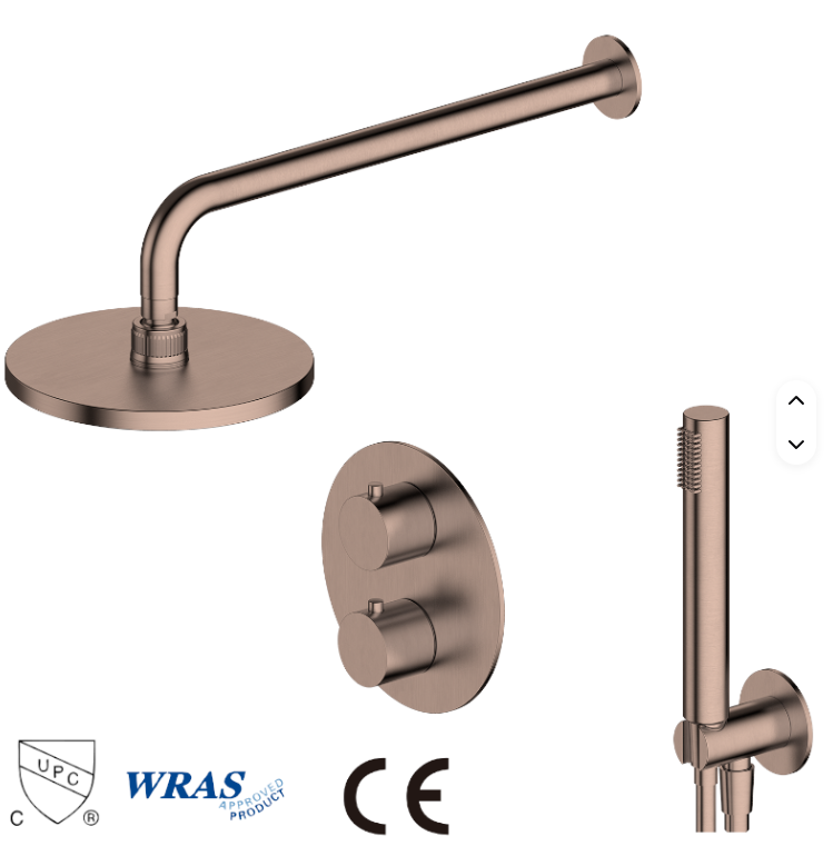Rose Gold Polished  10" Rain head 2 way function thermostatic with hand held spray shower set