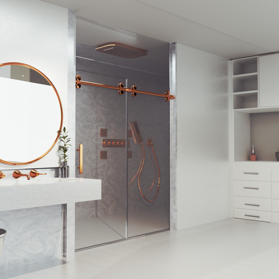 Rose gold polished frameless slide roller shower glass door model SS05- 10mm-Size 60"x76"