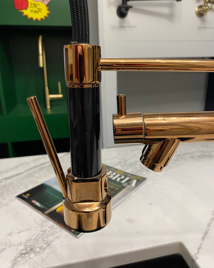 ROSA-Rose Gold/ Black Professional Chef Tall 26" Kitchen Faucet With Pot Filler Pull Out Hand Dual Sprayer