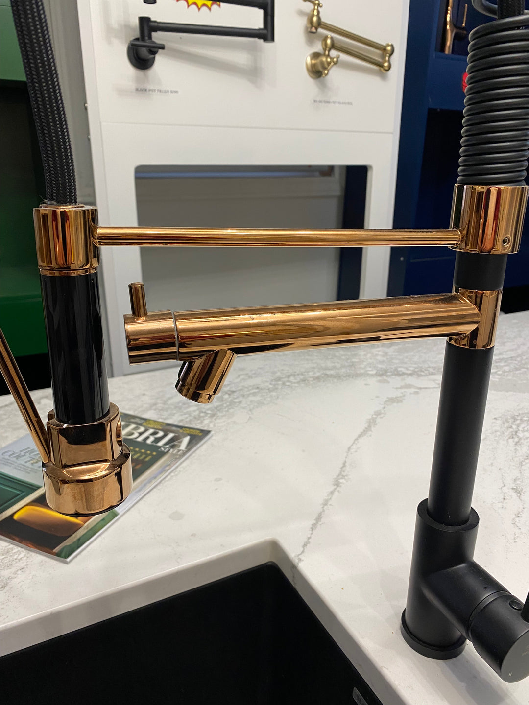 ROSA-Rose Gold/ Black Professional Chef Tall 26" Kitchen Faucet With Pot Filler Pull Out Hand Dual Sprayer