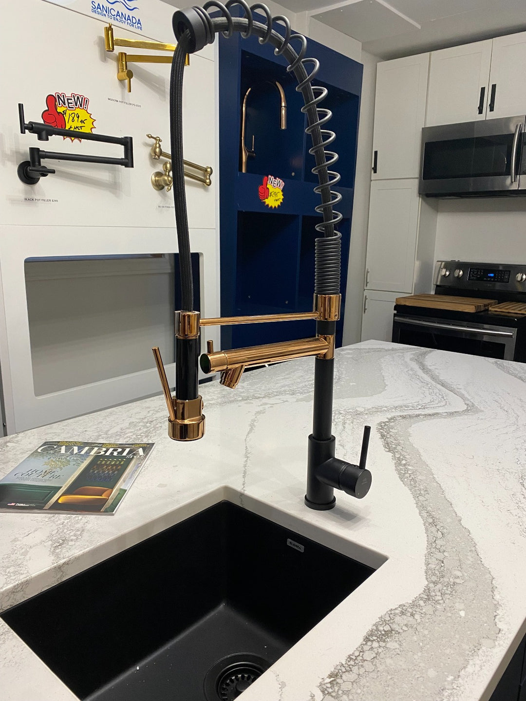 ROSA-Rose Gold/ Black Professional Chef Tall 26" Kitchen Faucet With Pot Filler Pull Out Hand Dual Sprayer