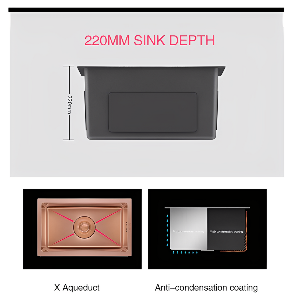 Rose gold stainless steel undermount bar kitchen sink 12" x 8" X8"