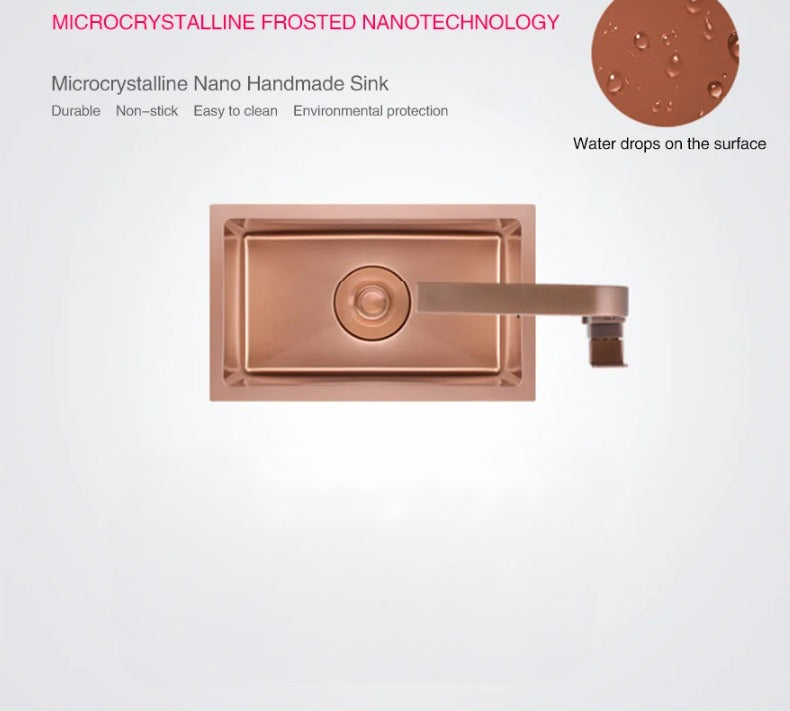Rose gold stainless steel undermount bar kitchen sink 12" x 8" X8"
