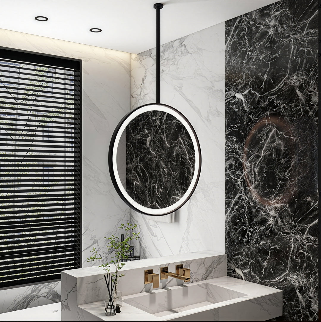 STOCK-Cirque- Black Round 36" OR 24" Ceiling Suspended LED Mirrors