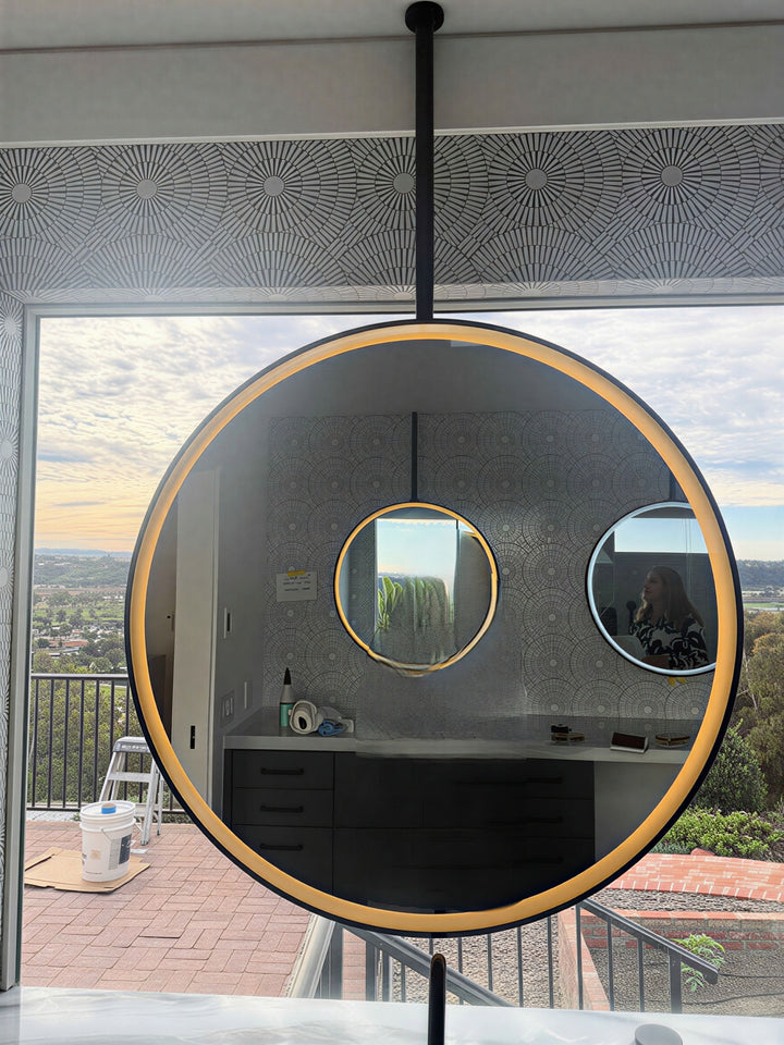 STOCK-Cirque- Black Round 36" OR 24" Ceiling Suspended LED Mirrors