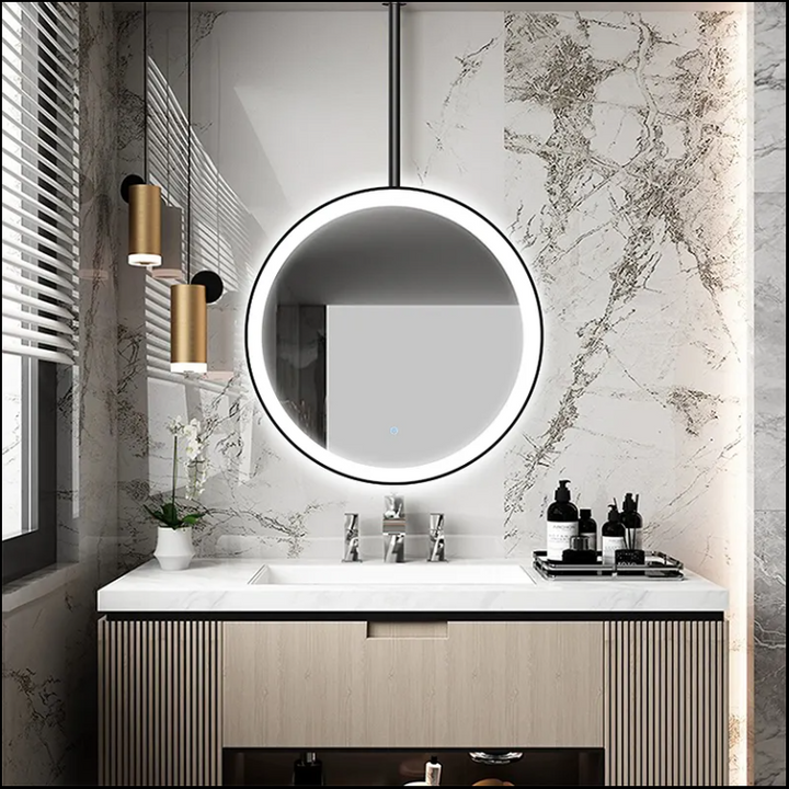 STOCK- Black Round Ceiling Suspended 1 side LED Mirrors
