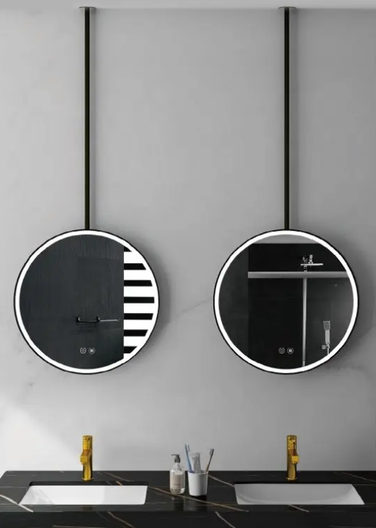 STOCK- Black Round Ceiling Suspended 1 side LED Mirrors