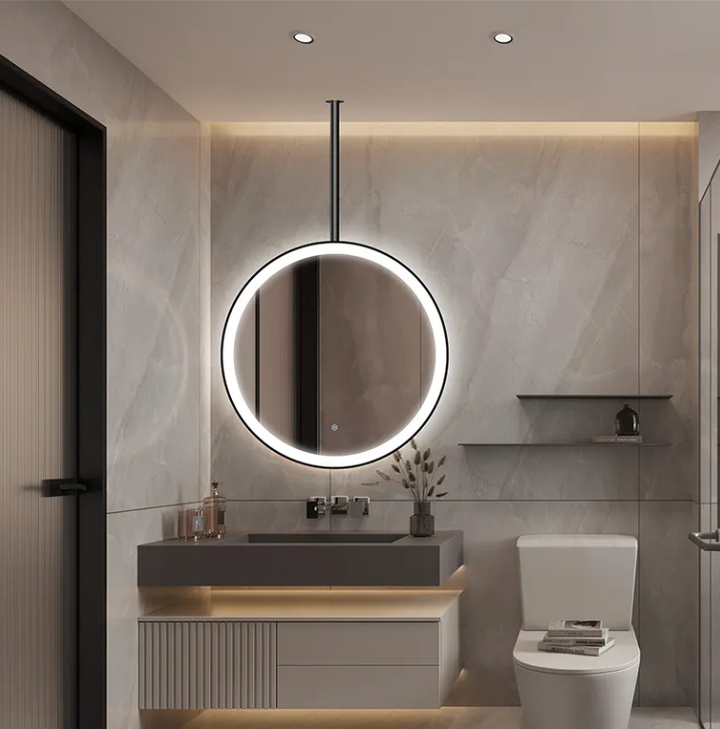 STOCK- Black Round Ceiling Suspended 1 side LED Mirrors