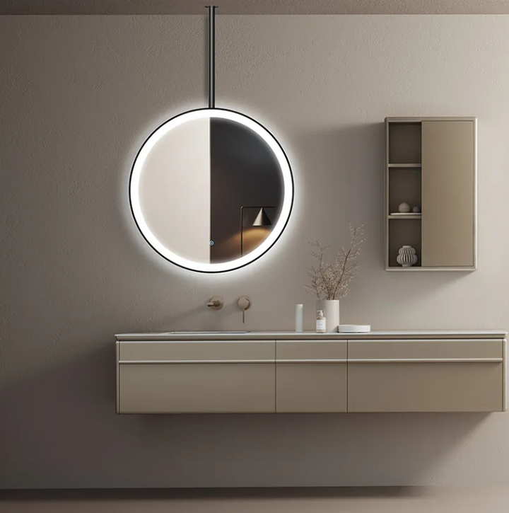 STOCK- Black Round Ceiling Suspended 1 side LED Mirrors