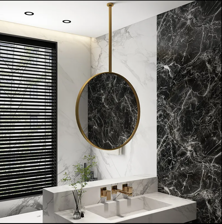 CUSTOM-Brushed gold Round NO LED Celing Mounted Pendant Bathroom Mirrors
