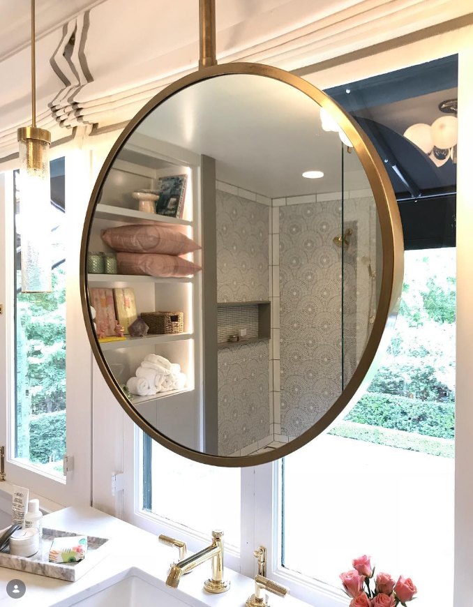 CUSTOM-ROMA - Round 1 Side Glass Suspended No LED Celing Mounted Pendant Bathroom Mirror